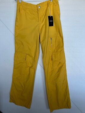 Flamingals Yellow Cargo Pants High Rise Utility Style NWT Size M